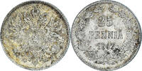 Finnland 25 Penniä Münze, Nicholas II, Helsinki, VZ+, Silber, KM:6.2 -