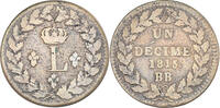 Frankreich 1 Décime Münze, Louis XVIII, Strasbourg, S, Bronze, KM:701 -