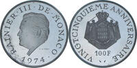 Monaco 100 Francs Münze, Rainier III, Paris, STGL, Silber -