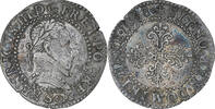 Frankreich 1/2 Franc au col plat Henri III, Poitiers, SS+, Silber -