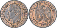 Frankreich 2 Centimes Napoleon III, Bordeaux, VZ+, Bronze, KM:796.6 -