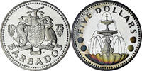 Barbados 5 Dollars Proof, UNZ+, Silber, KM:16a -