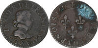 Frankreich Double Tournois Louis XIII, Amiens, 3rd type, S+, Kupfer -