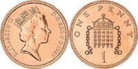 Großbritannien Penny Münze, Elizabeth II, UNZ, Bronze, KM:935 -