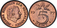 Niederlande 5 Cents Münze, Juliana, SS, Bronze, KM:181 -