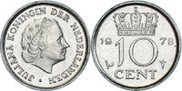 Niederlande 10 Cents Münze, Juliana, SS+, Nickel, KM:182 -