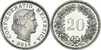 Schweiz 20 Rappen Münze, Bern, BE, STGL, Kupfer-Nickel, KM:29a -