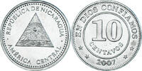 Nicaragua 10 Centavos Münze, UNZ, Aluminium, KM:105 -