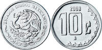 Mexiko 10 Centavos Münze, Mexico City, VZ, Stainless Steel, KM:547 -