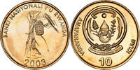 Ruanda 10 Francs Münze, UNZ, Brass plated steel, KM:24 -
