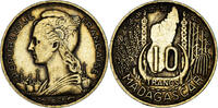 Madagascar 10 Francs Münze, Paris, SS+, Aluminum-Bronze, KM:6 -