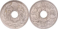 Frankreich 5 Centimes Münze, Lindauer, VZ+, Kupfer-Nickel, KM:865 -