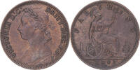 Großbritannien Farthing Münze, Victoria, Heaton, UNZ, Bronze, KM:753 -