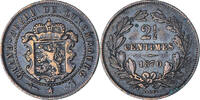 Luxemburg 2-1/2 Centimes Münze, William III, Utrecht, SS, Bronze, KM:21 -
