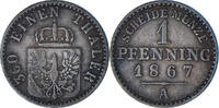 Deutsch Staaten Pfennig Münze, PRUSSIA, Wilhelm I, Berlin, VZ, Kupfer -