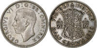 Großbritannien 1/2 Crown George VI, S+, Silber, KM:856 -