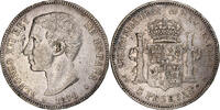 Spanien 5 Pesetas Alfonso XII, Madrid, Silber, S+, KM:671 -