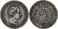 Italien Staaten 5 Lire SARDINIA, Carlo Felice, Torino, Silber, SS -