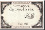 Frankreich 5 Livres Geldschein, 1793-10-31, VZ, KM:A76, Lafaurie:171 -