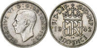 Großbritannien 6 Pence George VI, Silber, VZ, KM:852 -