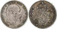 Großbritannien 3 Pence Edward VII, London, Silber, S+, KM:797.2 -