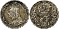 Großbritannien 3 Pence Victoria, Silber, SS, KM:758 -