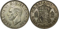 Großbritannien 1/2 Crown George VI, Silber, SS, KM:856 -