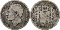 Spanien Peseta Alfonso XII, Madrid, Rare, Silber, S, KM:686 -