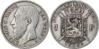 Belgien Franc Leopold II, Silber, SS, KM:29.1 -