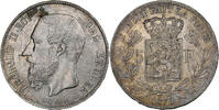 Belgien 5 Francs, 5 Frank Leopold II, Silber, SS, KM:24 -