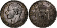 Spanien 5 Pesetas Alfonso XII, Madrid, Silber, S+, KM:688 -