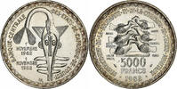 West African States 5000 Francs Silber, VZ+, KM:11 -