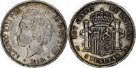 Spanien 5 Pesetas Alfonso XIII, Valencia, Silber, S+, KM:700 -
