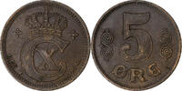Dänemark 5 Öre Christian X, Copenhagen, Bronze, SS+, KM:814.2 -