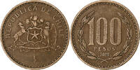 Chile 100 Pesos Santiago, Aluminum-Bronze, SS, KM:226.2 -