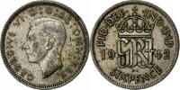 Großbritannien 6 Pence George VI, Silber, SS, KM:852 -
