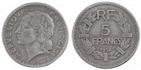 Frankreich 5 Francs Münze, Lavrillier, Paris, SS, Aluminium -