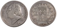 Frankreich 2 Francs Münze, Louis XVIII, Louis XVIII, Lyon, S+, Silber -