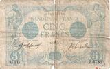 Frankreich 5 Francs Bleu, 1915-10-28, Z.2183, SGE+ -