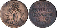 Dänemark Skilling Münze, Christian VII, SS+, Kupfer, KM:616.1 -