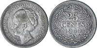 Niederlande 25 Cents Münze, Wilhelmina I, SS+, Silber, KM:164 -