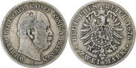 Deutsch Staaten 2 Mark Münze, PRUSSIA, Wilhelm I, Cleves, S+, Silber -