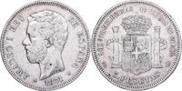 Spanien 5 Pesetas Amadeao I, Madrid, Silber, SS, KM:666 -