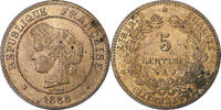 Frankreich 5 Centimes Cérès, Paris, Bronze, VZ, Gadoury:157a -