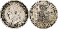 Spanien 50 Centimos Alfonso XIII, Madrid, Silber, SS+ -