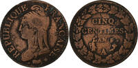 Frankreich 5 Centimes Dupré, Paris, Bronze, S, Gadoury:126 -