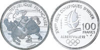 Frankreich 100 Francs 1992 Olympics, Albertville, Hockey, MDP, Silber -