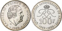 Monaco 100 Francs Rainier III, 50e anniversaire de règne, Silber, STGL -
