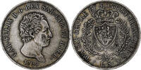 Italien 5 Lire Carlo Felice, Genoa, Silber, SS+ -