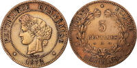 Frankreich 5 Centimes Cérès, Paris, Bronze, SS+, Gadoury:157a -